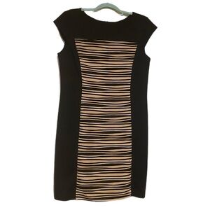 Y2K 90s Sheath Dress Black Tan Textured Ribbed
